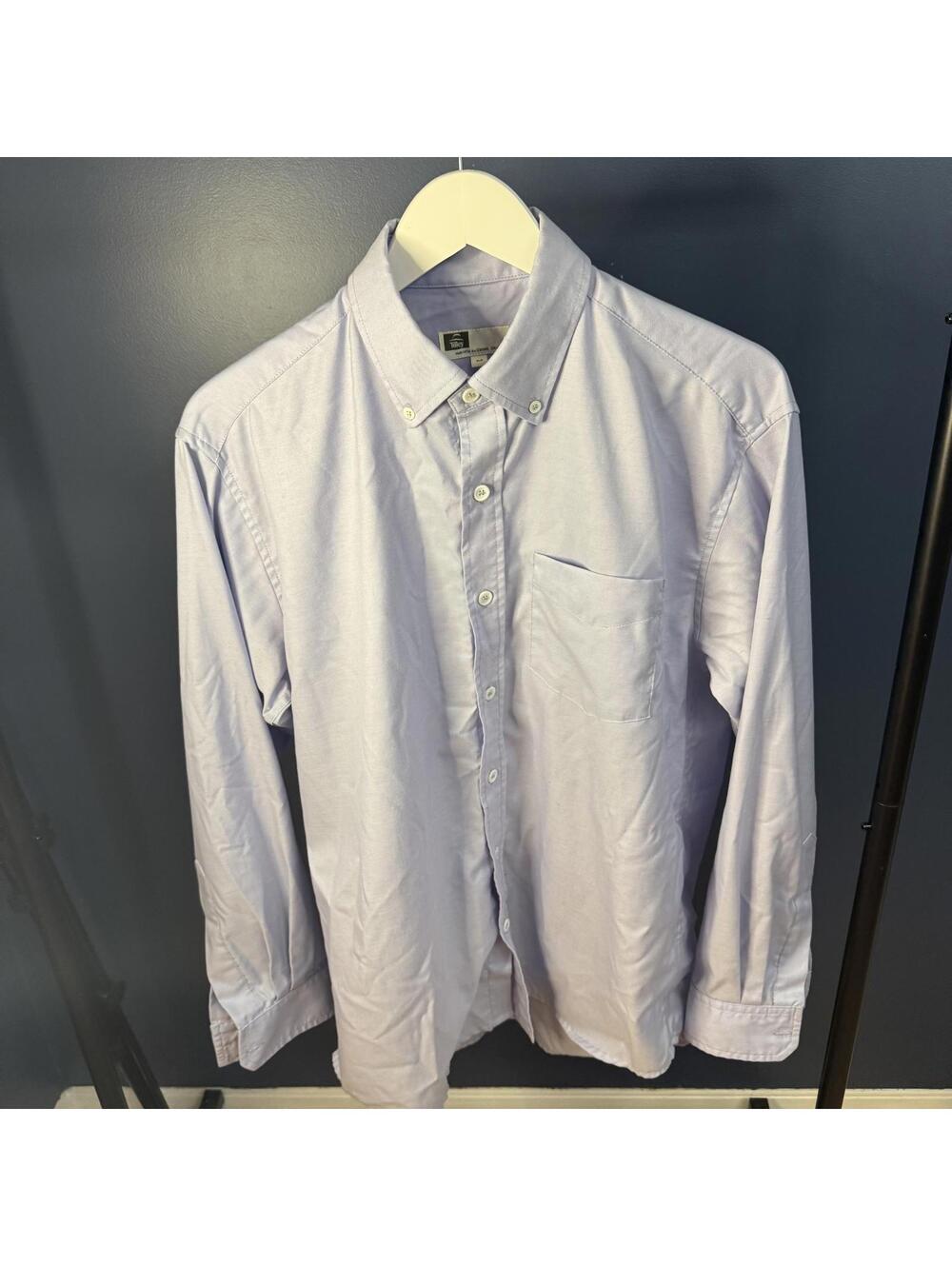 Tilley Button Down Shirt M Blue Oxford Cotton Blend Long Sleeve Made in Canada